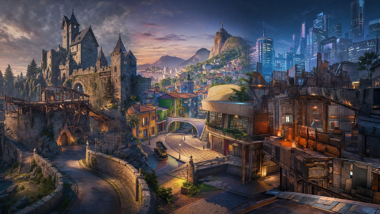 Payload Wire editorial panorama representing the Eichenwalde, Paraiso and Busan map reworks coming in Overwatch Season 4.