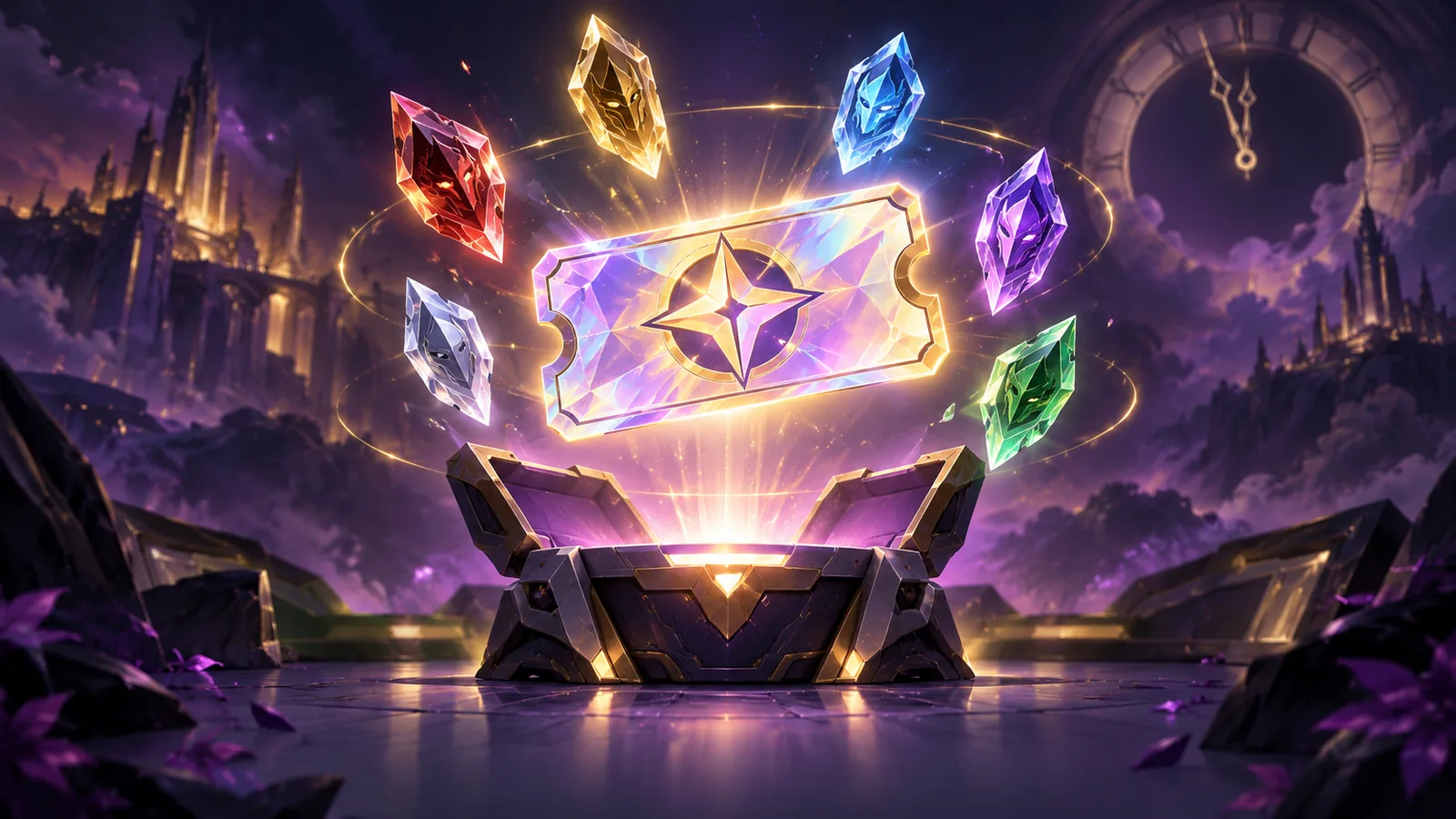 Original editorial illustration of a radiant premium reward token in a sci-fi display case.