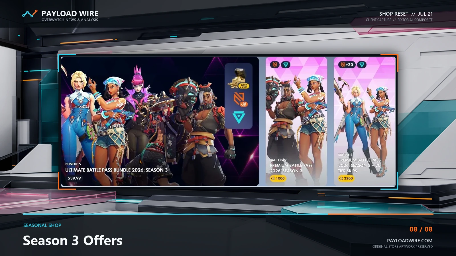 The Overwatch 2026 Season 3 Battle Pass offers in the Seasonal shop.